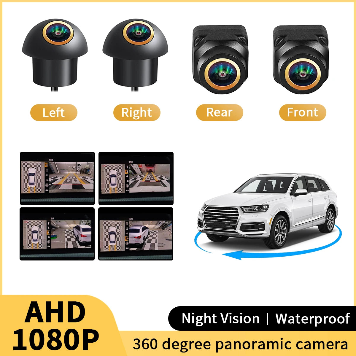 360° AHD Car Camera System – Parking & Blind Spot Assist (Compatible with Android Head Units, 12-Pin Input)